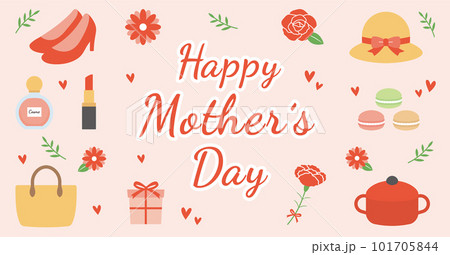 母の日のサムネイル画像素材。カーネーションとプレゼントのイラスト。 101705844
