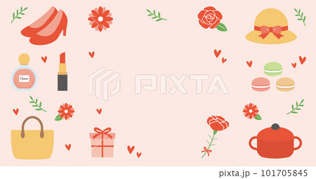 母の日のサムネイル画像素材。カーネーションとプレゼントのイラスト。 101705845