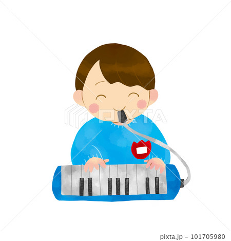 鍵盤ハーモニカを吹く男の子のイラスト 101705980