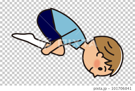 トランポリンをする男子_膝を抱えて回転しながら落ちる トランポリンをする男子_膝を抱えて回転しながら落ちる 101706841