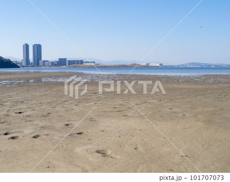 和白干潟(博多湾奥に広がる干潟)と青空。福岡市東区。 和白干潟(博多湾奥に広がる干潟)と青空。福岡市東区。 101707073