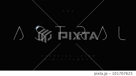 Astral space alphabet, innovative progressive sans serif letters, elegant futuristic font for sci-fi and hi-tech modern logo, title, headline. Contemporary typography, thin sleek typographic design 101707625