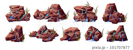 Cartoon set of water streams on cracked stones Cartoon set of water streams on cracked stones 101707877