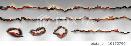 Fire, orange flame on burnt paper edges 101707904
