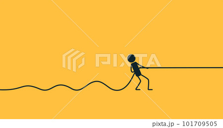 Tug of war. A man pulls a rope. Vector illustration on a yellow background. Tug of war. A man pulls a rope. Vector illustration on a yellow background. 101709505
