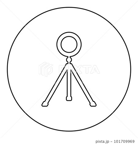 Ring lighting studio lamp light LED selfie lamp with tripod for mobile phone use blogger icon in circle round black color vector illustration image outline contour line thin style 101709969