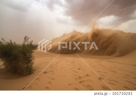 Sand dune, a work of natural art, rising high in the desert landscape. The wind and the sun are the artists, sculpting and shaping the sand into a canvas of ancient history and geology. AI Generative. 101710281