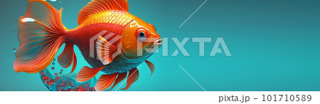 3D realistic single big Goldfish isolated on clean background banner. Generative AI 3D realistic single big Goldfish isolated on clean background banner. Generative AI 101710589