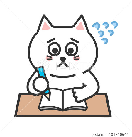 勉強をしながら焦るネコ　イラスト 101710644