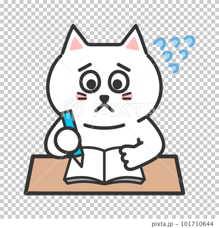 勉強をしながら焦るネコ　イラスト 101710644