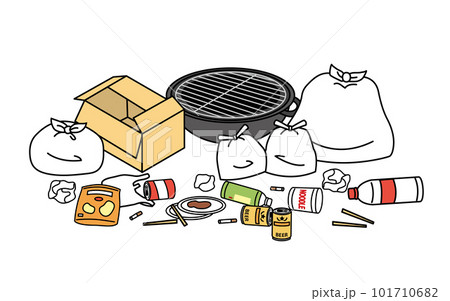 不法投棄された多量のゴミ、バーベキューのゴミのイラスト 101710682