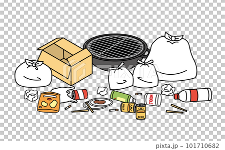 Illustration of a large amount of illegally dumped garbage, barbecue garbage 101710682