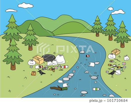 河川に不法投棄された多量のゴミ 河川に不法投棄された多量のゴミ 101710684