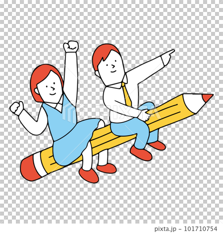 一個學生和一個商人在鉛筆上上升的插圖 一個學生和一個商人在鉛筆上上升的插圖 101710754