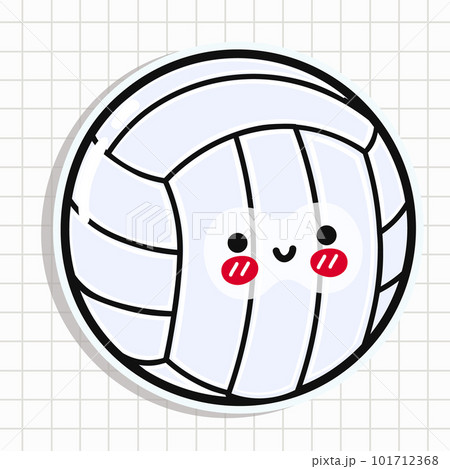 Cute volleyball sticker. Vector hand drawn cartoon kawaii character illustration icon. Isolated on background. Volleyball ball character concept 101712368