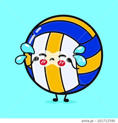 Cute crying volleyball character. Vector hand drawn cartoon kawaii character illustration icon. Isolated on blue background. Sad Volleyball ball character concept 101712590
