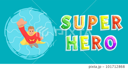 Strong super man smiles and flies to save world. Brave character in superhero costume with red cloak 101712868