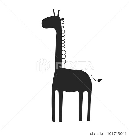 Giraffa mammal isolated on white background. Black ink hand drawn image Flat stile. Icon vector EPS 101713041