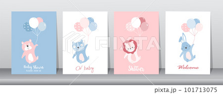 Set of happy birthday, holiday, baby shower celebration greeting and invitation card.Cute animals design.Vector illustrations. 101713075