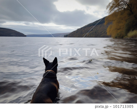 湖で遊ぶ犬 湖で遊ぶ犬 101713305