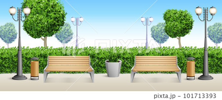 Realistic Park Bench Background Composition 101713393