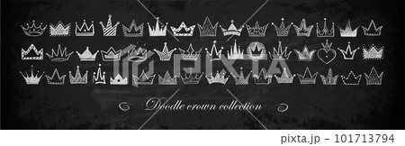 Horizontal composition with collection of doodle crowns on blackboard background. Vector sketch illustration Horizontal composition with collection of doodle crowns on blackboard background. Vector sketch illustration 101713794