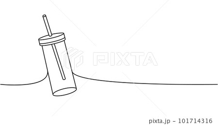 Glass beaker with a straw one line continuous drawing. Empty glass or plastic bottle continuous one line illustration. Vector linear illustration. Glass beaker with a straw one line continuous drawing. Empty glass or plastic bottle continuous one line illustration. Vector linear illustration. 101714316
