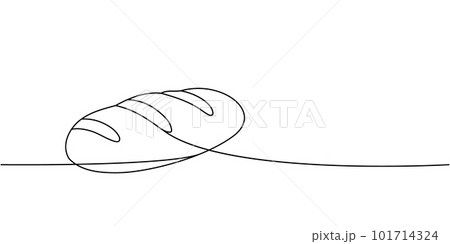 Whole grain wheat bread one line continuous drawing. Bakery pastry products continuous one line illustration. Vector minimalist linear illustration. 101714324