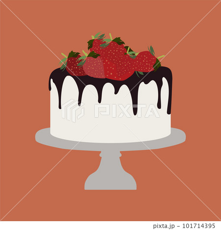 Sweet Drip Chocolate Cake Dessert with Strawberries Minimal Flat Line Outline Colorful and Stroke Icon Pictogram 101714395