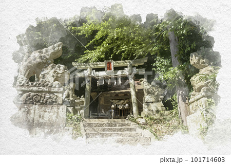 水彩画風 赤猪岩神社 鳥居 鳥取県南部町 水彩画風 赤猪岩神社 鳥居 鳥取県南部町 101714603