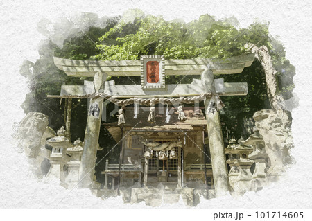 水彩画風　赤猪岩神社　鳥居　鳥取県南部町 101714605