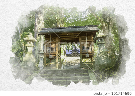 水彩画風　大石見神社　随身門　鳥取県日南町 101714690