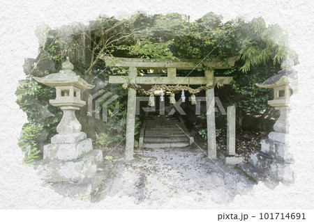水彩画風 大石見神社 鳥居 鳥取県日南町 水彩画風 大石見神社 鳥居 鳥取県日南町 101714691