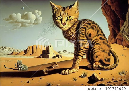 Surreal Cat in Salvador Dali Style Vintage Drawing Imitation, Abstract Generative AI Illustration 101715090