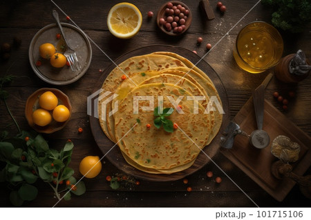 Chickpea Pancake, Socca Flatbread, Ceci Chilla Flat Bread, Besan Cheela, Abstract Generative AI Illustration Chickpea Pancake, Socca Flatbread, Ceci Chilla Flat Bread, Besan Cheela, Abstract Generative AI Illustration 101715106