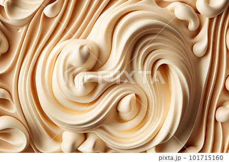 Melted Caramel Texture, Ice Cream Waves, Smooth Icecream Background, Silky Flowing Yogurt Mockup, Abstract Generative AI Illustration 101715160