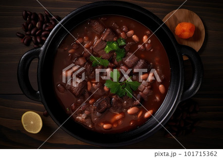 Feijoada Brazilian Food, Black Bean Brazil Dish, Meat Rice Brazil Cuisine, Feijoada Abstract Generative Ai Illustration 101715362