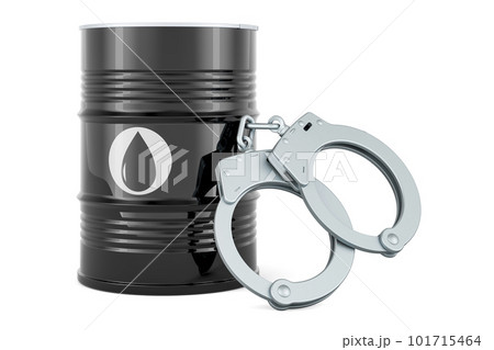 Handcuffs with oil barrel, 3D rendering 101715464