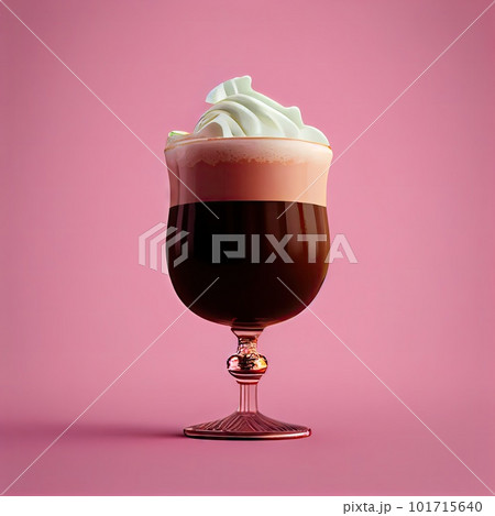 Irish Coffee Cocktail on Pink Background, Tropical Mocktail, Party Coctail, Bar Drink, Abstract Generative AI Illustration 101715640