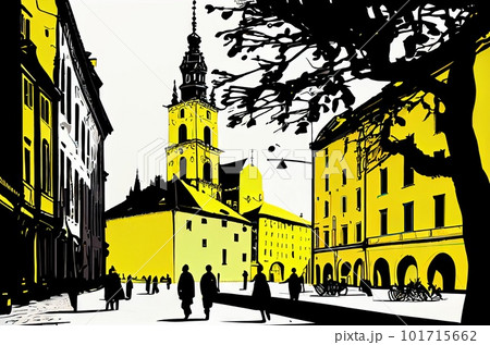 Krakow Travel Illustration, Poland Tourism Concept, Graphic Art, Drawing Imitation, AI Generative Content 101715662