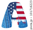 A letter with the texture of jean fabric and American flag as a brush 101716223
