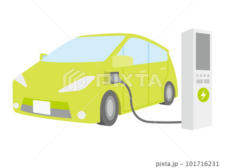 充電中の緑色の電気自動車のイラスト_2 101716231