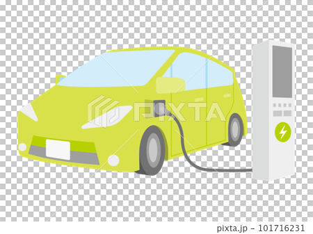 充電中の緑色の電気自動車のイラスト_2 101716231