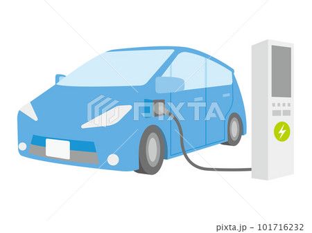 充電中の青い電気自動車のイラスト_2 101716232