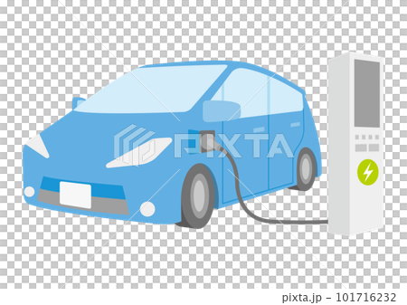 充電中の青い電気自動車のイラスト_2 101716232