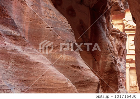 View of the Al-Khazneh Palace or Treasury in Petra, Jordan. View of the Al-Khazneh Palace or Treasury in Petra, Jordan. 101716430