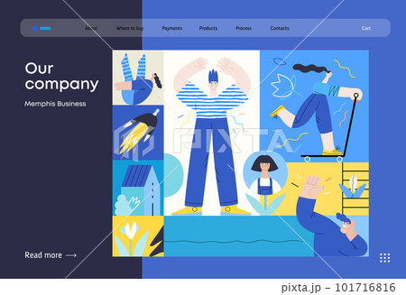 Memphis business illustration - our team, header. Flat style modern outlined vector concept illustration. Group of people, creaw, standing together. Corporate teamwork business metaphor. 101716816