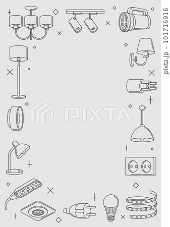 Frame with electric lightings and lamps. Electrical equipment. Industrial or business design. 101716916