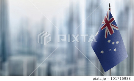 Small flags of the Australia on an abstract blurry background 101716988