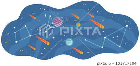 Solar system of planets with large and small celestial bodies flying in space cartoon cosmic scene 101717204